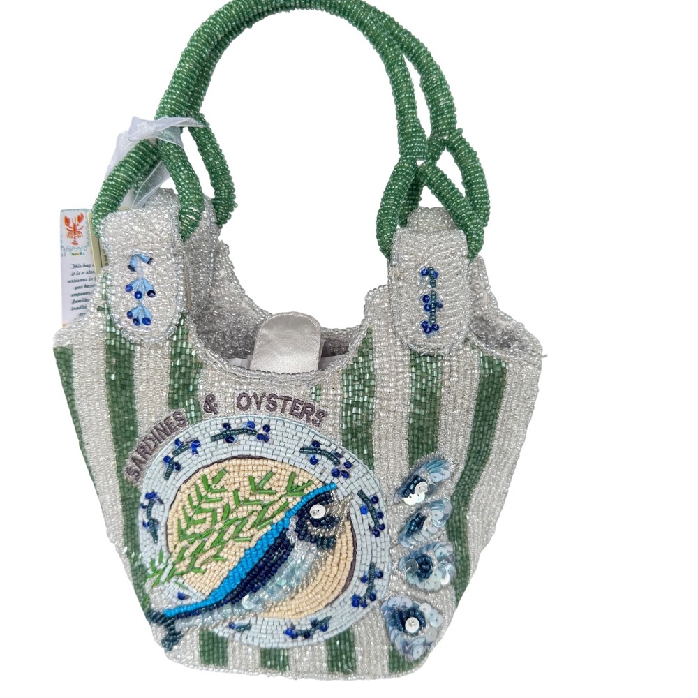 Viral TjMaxx Sardines & Oysters Beaded Bucket Tote Handbag Women Small Coastal